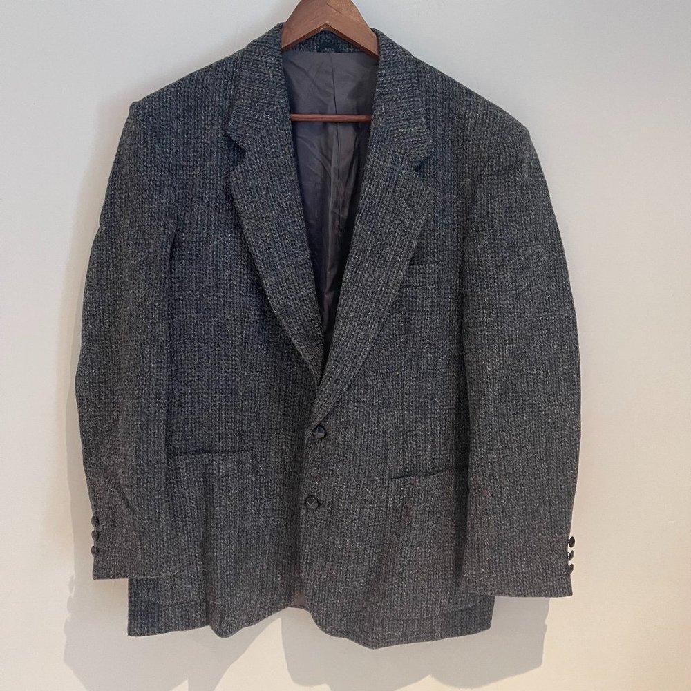 Harris Tweed Men Blue 100% Wool Blazer Sport Coat Jacket Deep Pockets Size 42 R